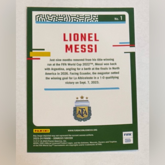 2023/24 Panini- Donruss Soccer # 1 Lionel Messi Blue and White Design Argentina - Picture 2 of 8